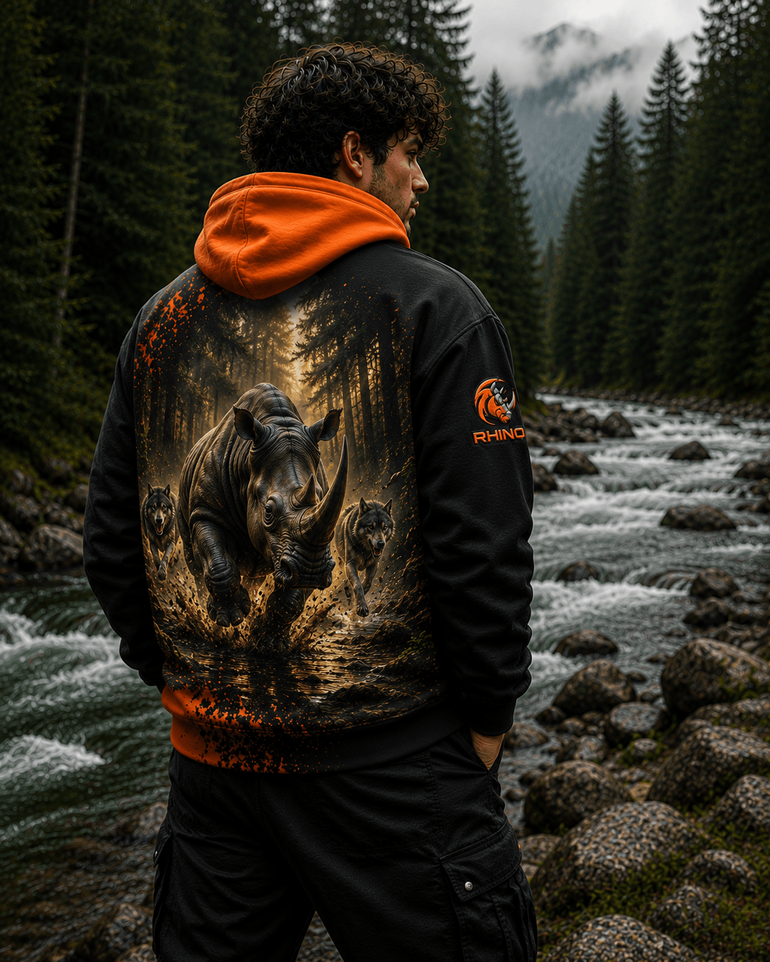 rhino black and orange hoodie